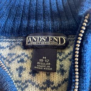 Lands end, 10-12, blue and white wool